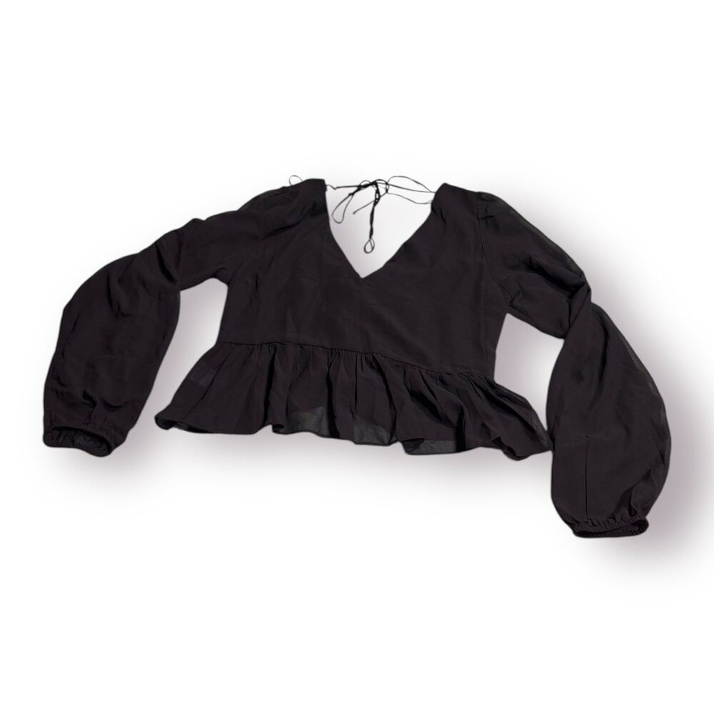 H&M V-Neck Peplum Black Blouse Women’s Size Medium‎ BNWT